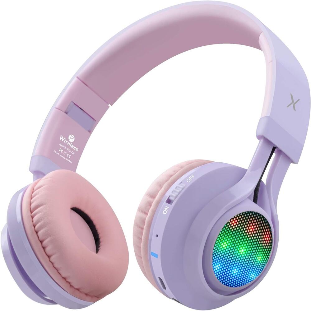 Riwbox WT-7S Kids Bluetooth Wireless Headset -Pairs to Phone, Tablet - Purple